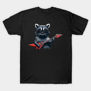 Guitar Rock Music Concert Band Festival Funny Raccoon T-Shirt